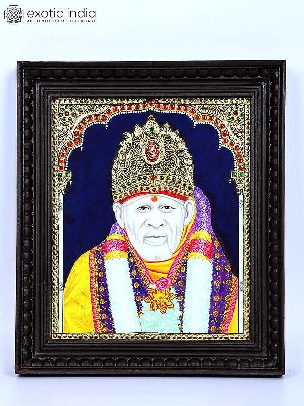 exotic india Sai Baba | 24 Karat Gold Work | Framed Tanjore Painting 