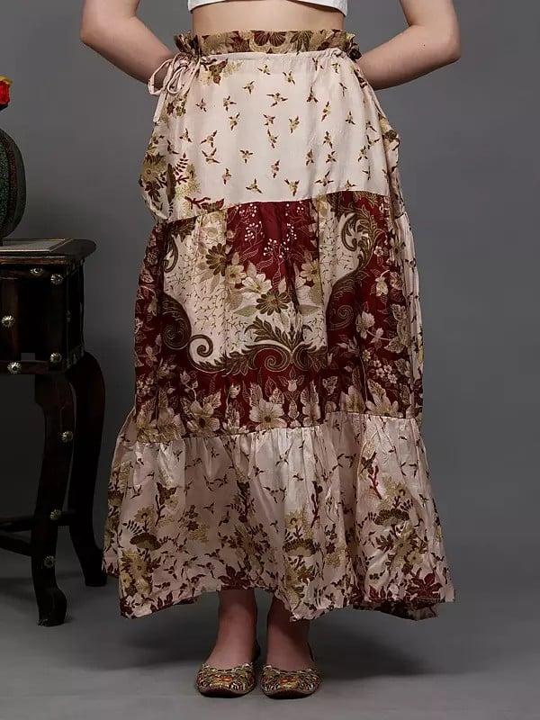 exotic india Salsa-Rosa Floral Printed Long Skirt with Both Side Drawstring Waist 
