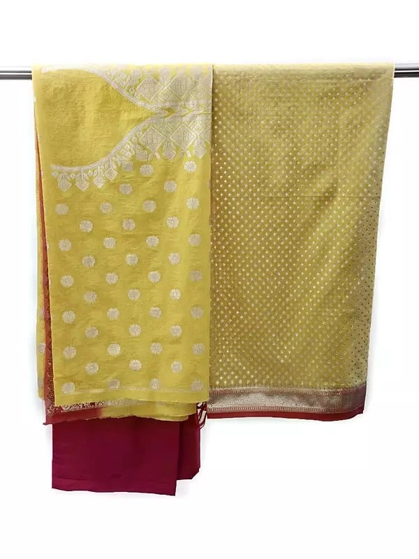 exotic india Salwar Kameez Fabric from Banaras with Woven Zari Flowers 