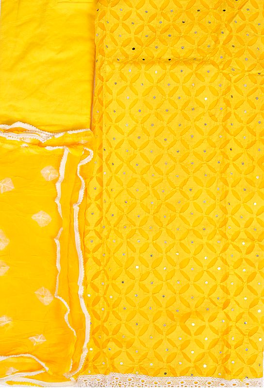 exotic india Salwar Kameez Fabric with Cutwork and Embroidered Mirrors 