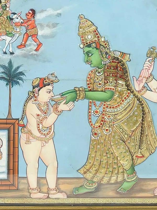 Exotic India Sambandar Receives The Milk Of Knowledge | Framed Tanjore Painting 
