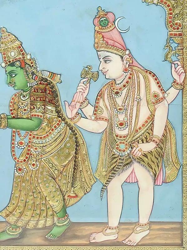 Exotic India Sambandar Receives The Milk Of Knowledge | Framed Tanjore Painting 