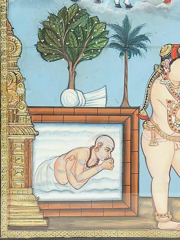 Exotic India Sambandar Receives The Milk Of Knowledge | Framed Tanjore Painting 