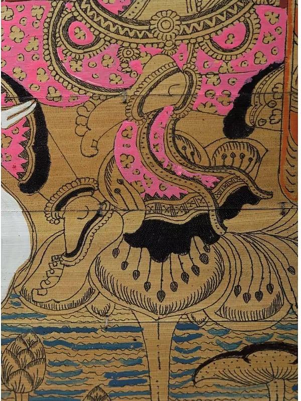Exotic India Saraswati Maa Giving Blessing | Pattachitra Painting On Palm Leaf