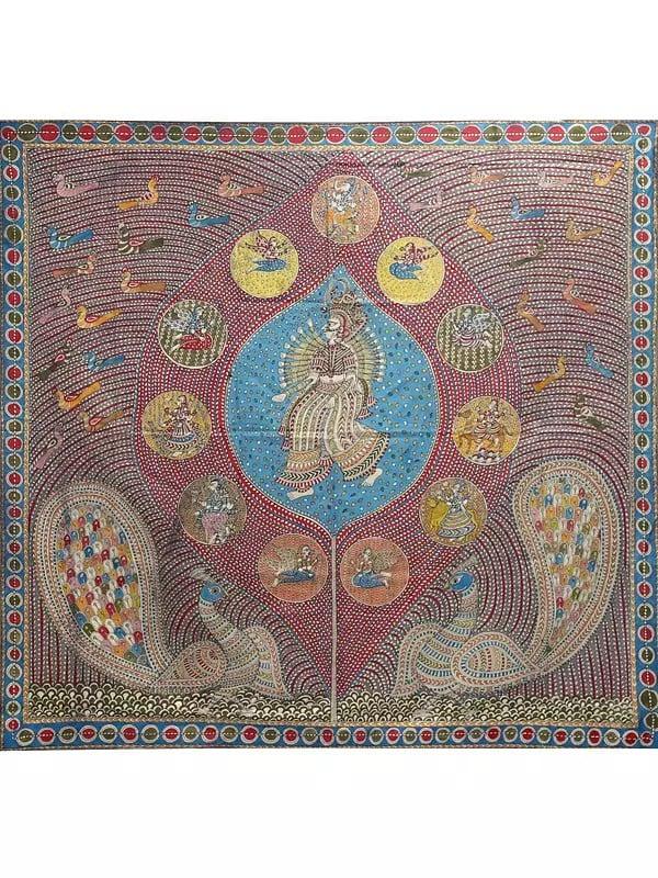 exotic india Saraswati Mata Surrounded By Gods - Mata Ni Pachedi | Madarpat Cotton | By Dilip Chitara 