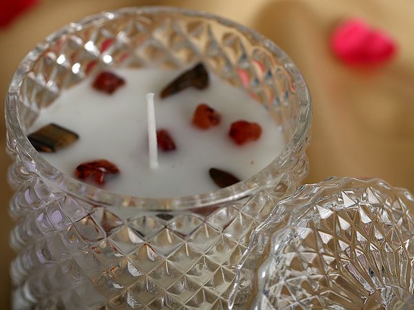Exotic India Scented Candle Jar With Gemstone Crystal 