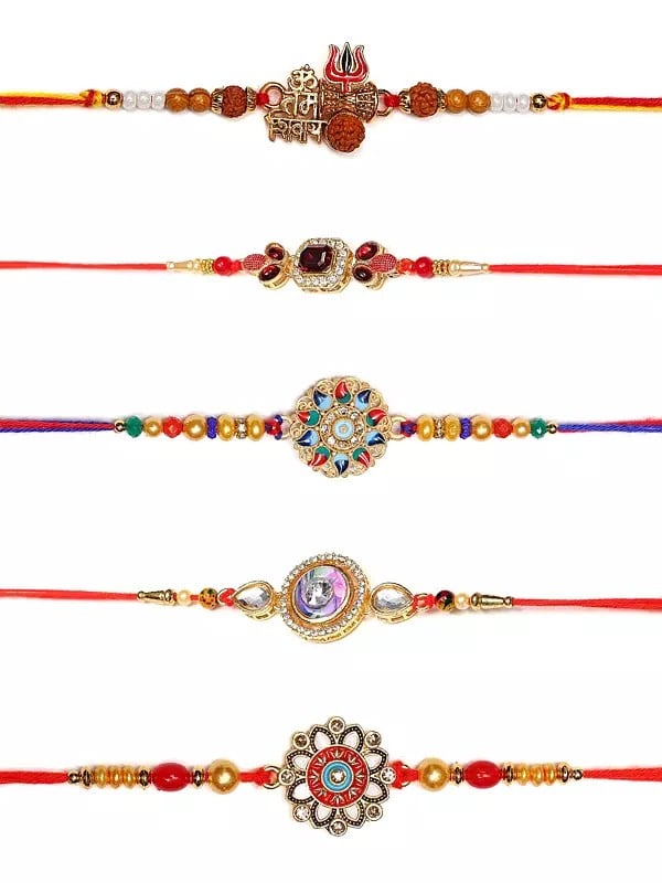 exotic india Scintillating Rakhi Combo for Brother (Set of 5) 