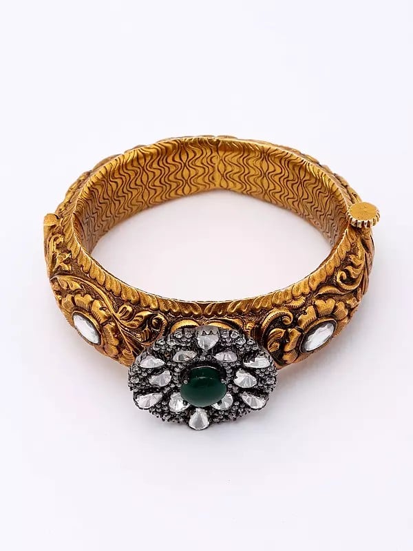 Exotic India Screw Openable Bangle With Embossed Repeating Floral Pattern 