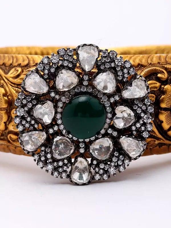 Exotic India Screw Openable Bangle With Embossed Repeating Floral Pattern 