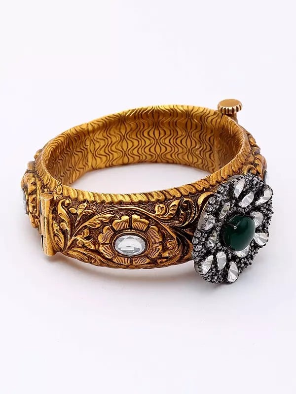 Exotic India Screw Openable Bangle With Embossed Repeating Floral Pattern 