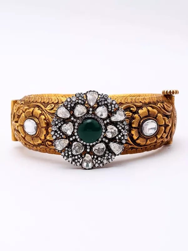 exotic india Screw Openable Bangle with Embossed Repeating Floral Pattern 