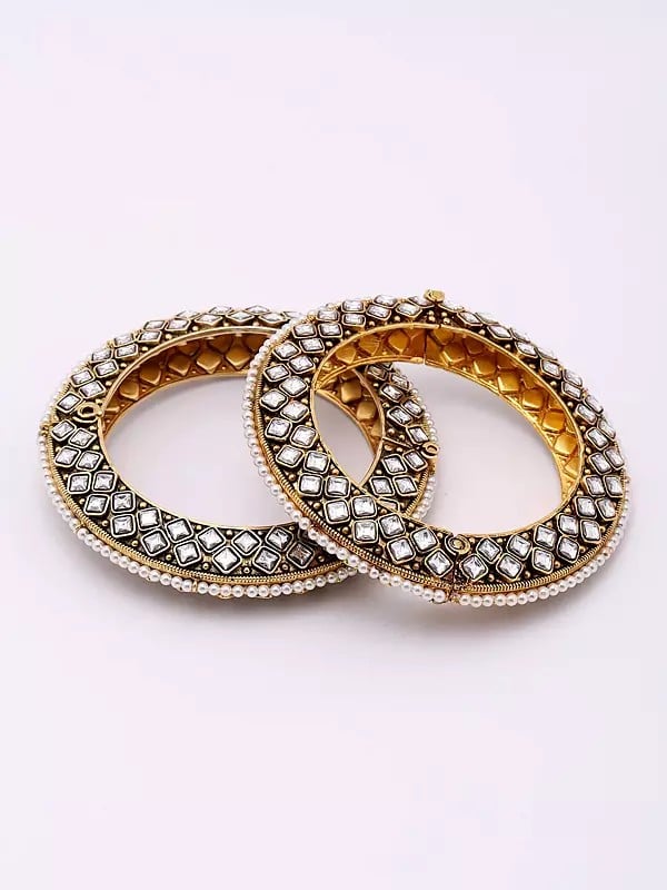 exotic india Screw Openable Kundan Studded Pair of Bangles 