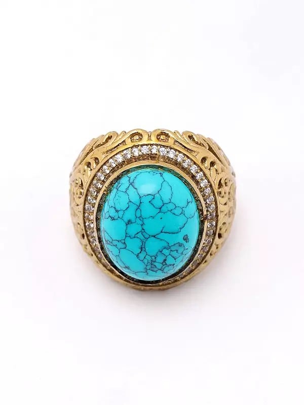 exotic india Scrollwork Patterns Oval Cut Turquoise Ring 