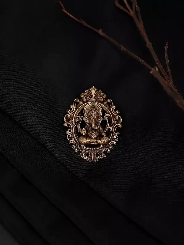 Exotic India Seated Chaturbhuja Lord Ganesha Brooch 