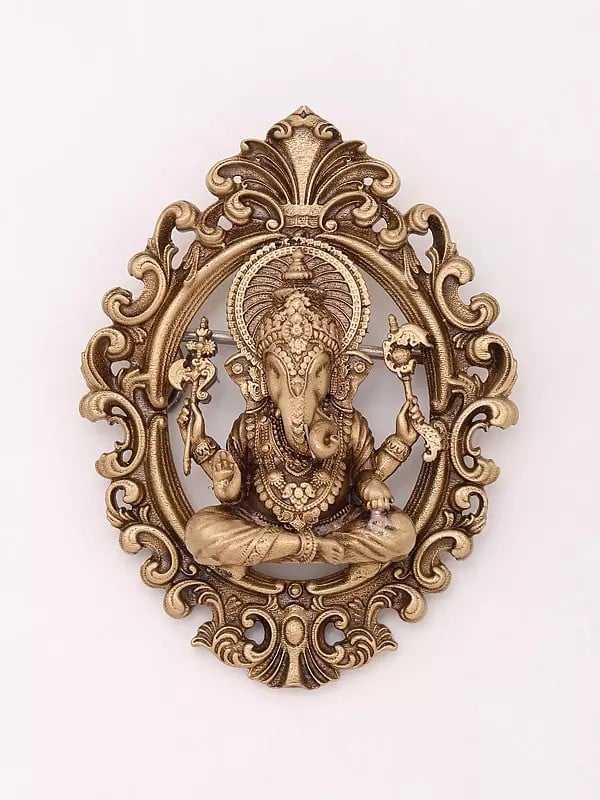exotic india Seated Chaturbhuja Lord Ganesha Brooch 