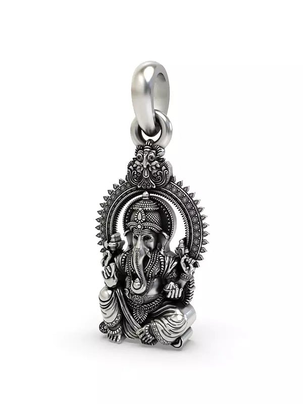 Exotic India Seated Chaturbhuja Lord Ganesha Pendant