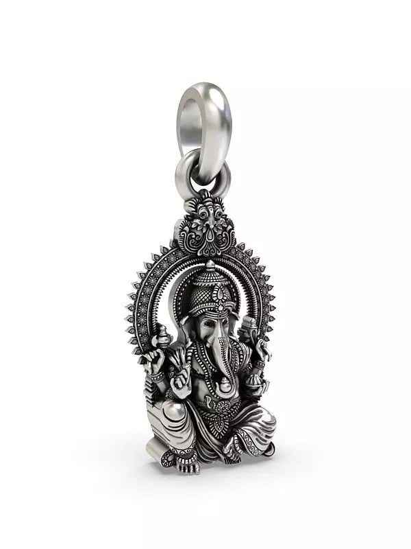 Exotic India Seated Chaturbhuja Lord Ganesha Pendant