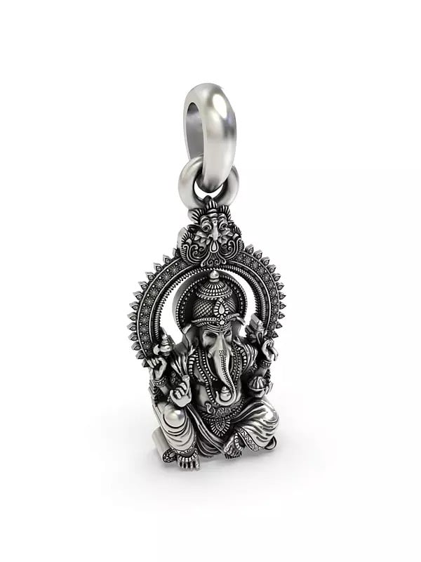 Exotic India Seated Chaturbhuja Lord Ganesha Pendant