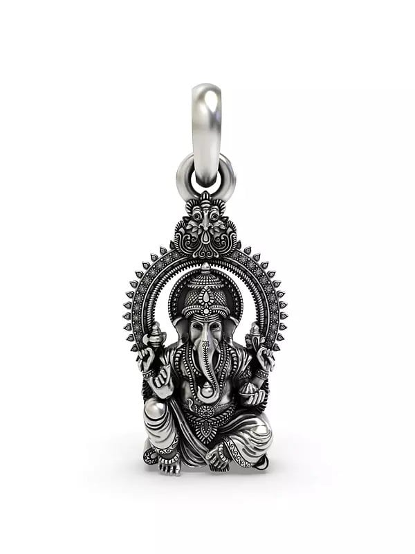 exotic india Seated Chaturbhuja Lord Ganesha Pendant 