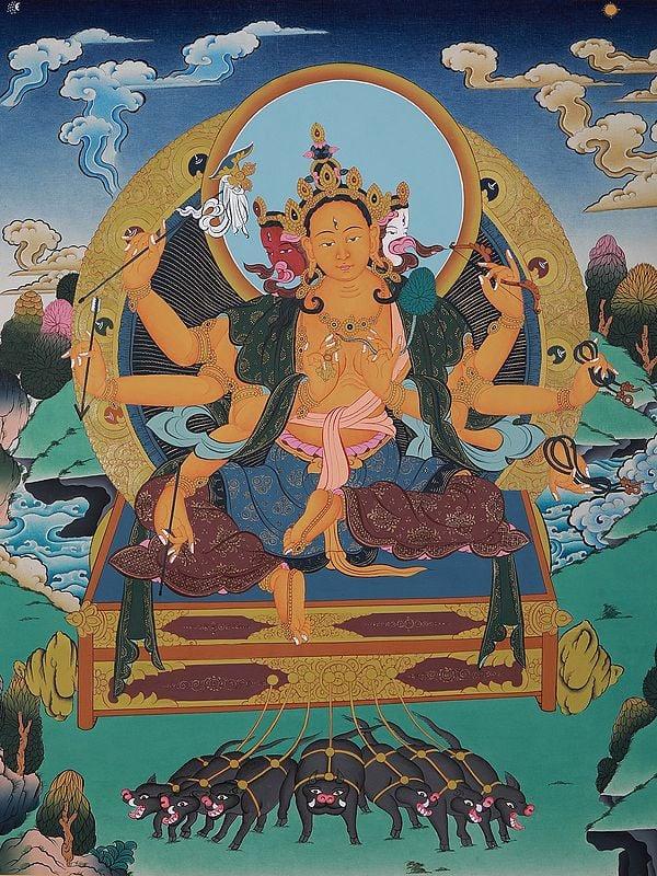 Exotic India Seated Vajradhara Buddha | Tibetan Brocadeless Thangka Painting 
