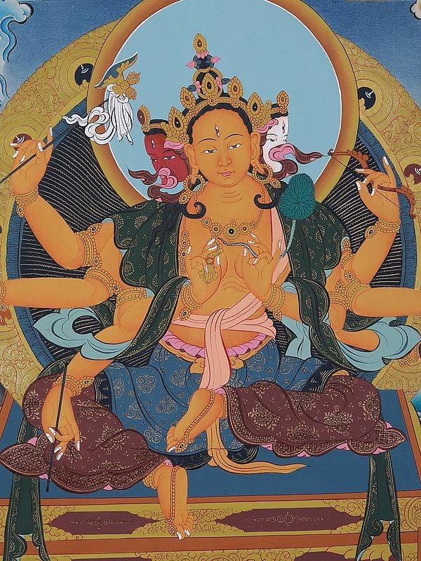 Exotic India Seated Vajradhara Buddha | Tibetan Brocadeless Thangka Painting 
