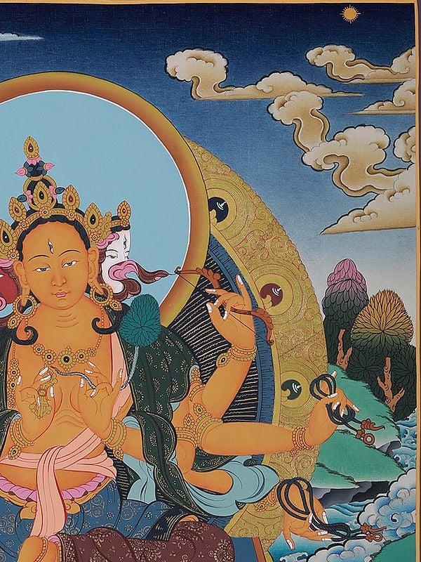 Exotic India Seated Vajradhara Buddha | Tibetan Brocadeless Thangka Painting 