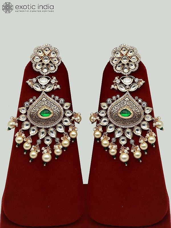 Exotic India Semi-Bridal Jewelry Set With Stunning Kundan And Beads