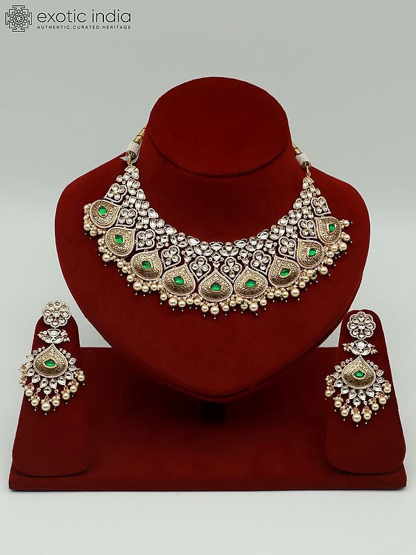 exotic india Semi-Bridal Jewelry Set With Stunning Kundan And Beads 