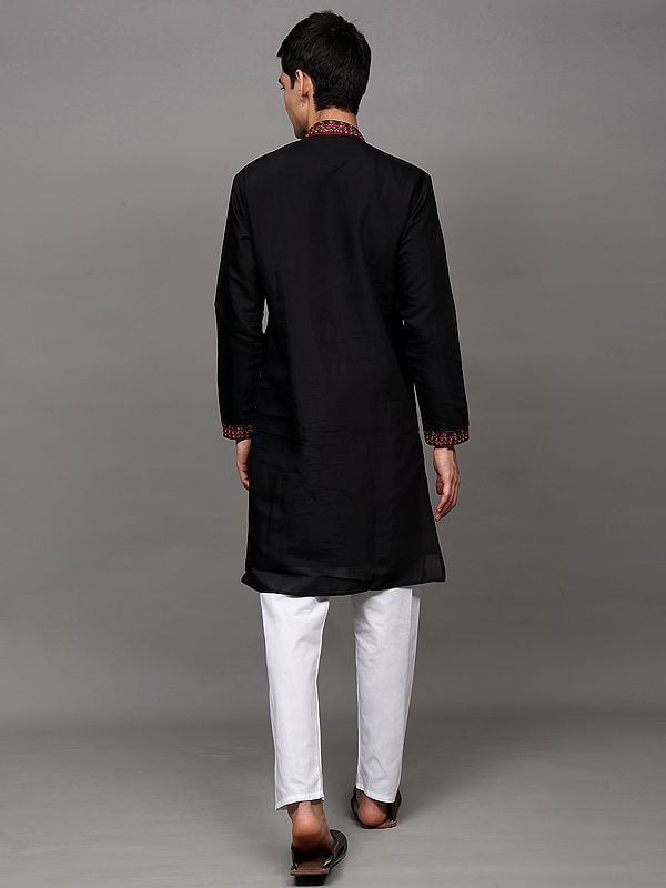 Exotic India Sequins Embroidered Wedding Kurta Pajama With Thread Work Multicolored Flowers 