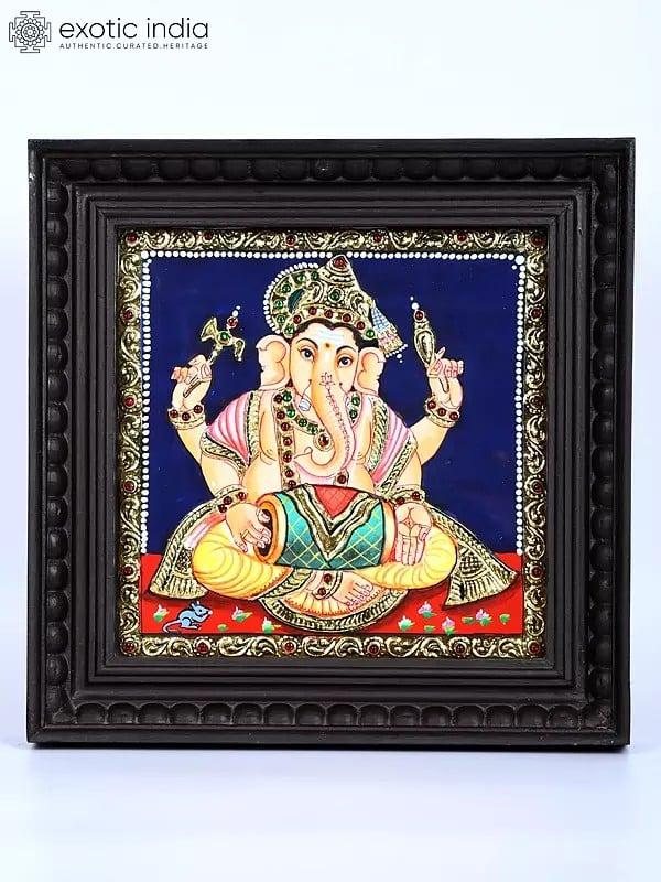 Exotic India Set Of 8 Musical Ganesha Tanjore Paintings | 24 Karat Gold Work