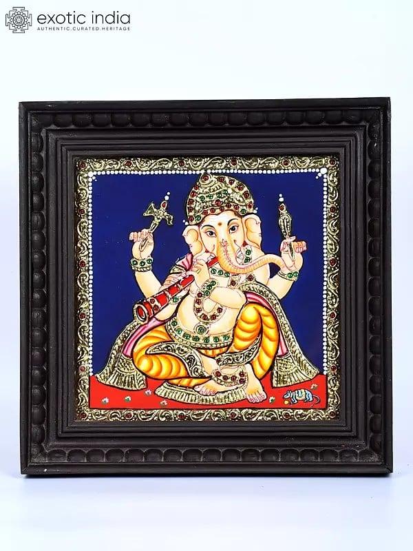 Exotic India Set Of 8 Musical Ganesha Tanjore Paintings | 24 Karat Gold Work