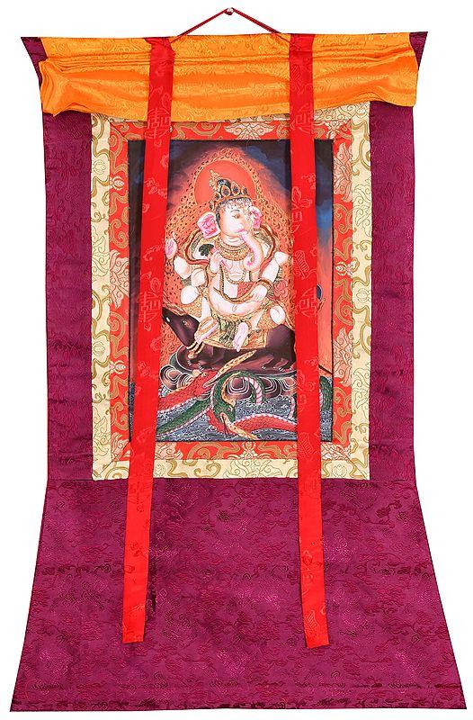 Exotic India Shadbhuja Ganesha Seated On A Rat With Snakes As Dragons 