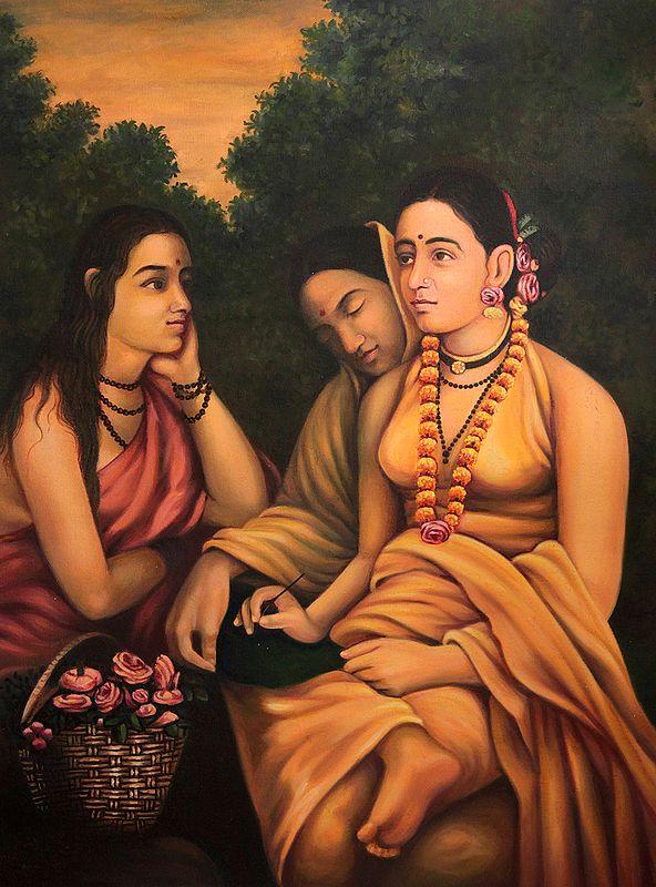 exotic india SHAKUNTALA PATRA LEKHAN (Shakuntala Writes a Letter) by Ravi Varma 