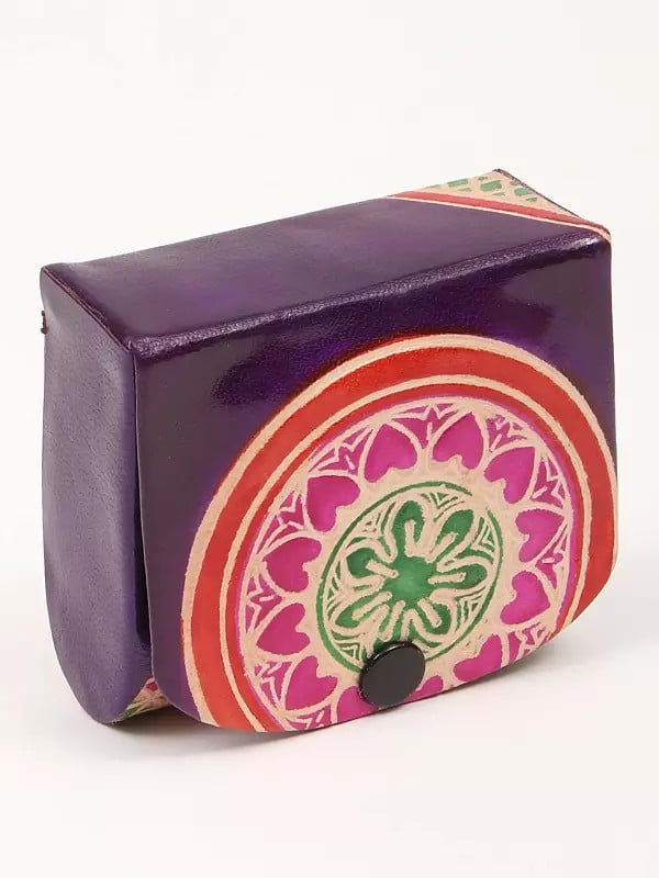 Exotic India Shantiniketan Traditional Leather Lipstick Case Holder With Inside Mirror 