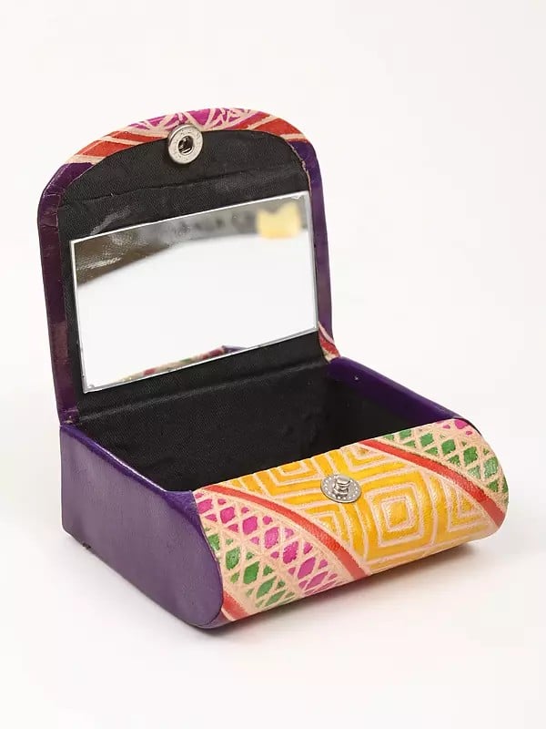 Exotic India Shantiniketan Traditional Leather Lipstick Case Holder With Inside Mirror 