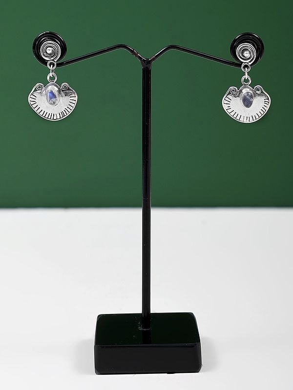 exotic india Shell Design Sterling Silver Earring with Gemstone