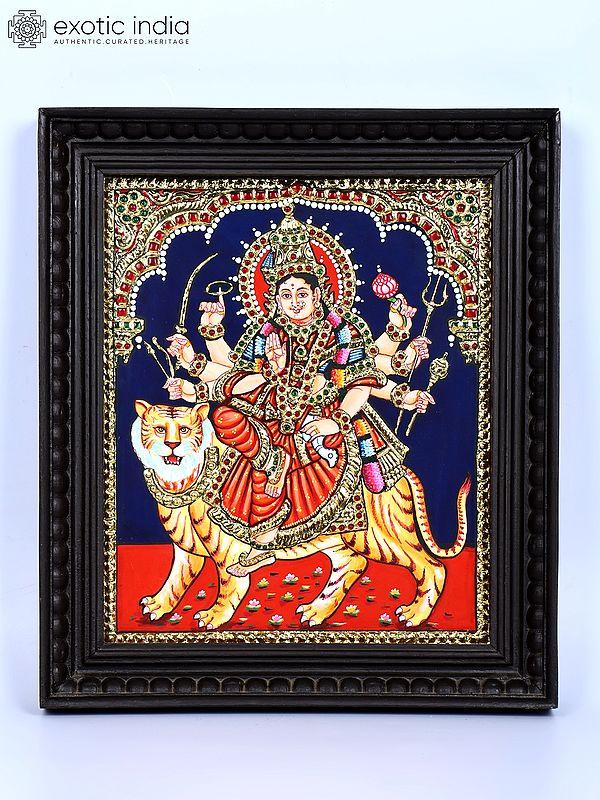 exotic india Sherawali Maa | 24 Karat Gold Work | Framed Tanjore Painting