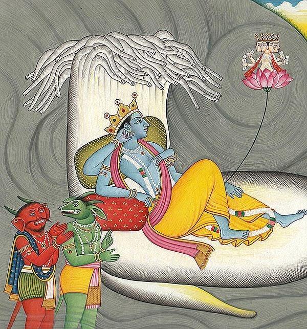 Exotic India Shesha-shayi Vishnu Madhu-Kaitabha And Adishakti 