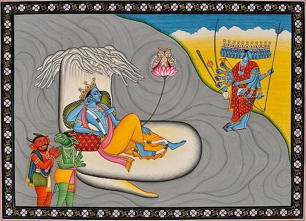 exotic india Shesha-shayi Vishnu Madhu-Kaitabha and Adishakti 