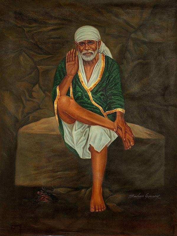 exotic india Shirdi Sai Baba Oil Painting on Canvas