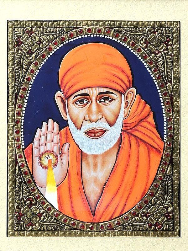 Exotic India Shirdi Sai Baba Tanjore Painting With Wooden Frame
