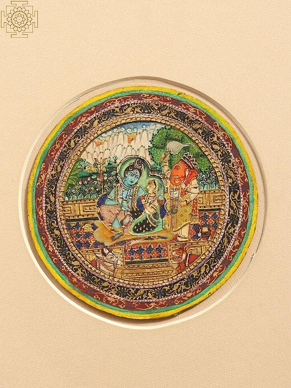 exotic india Shiva Parivar Ganjifa Painting | Watercolor on Paper