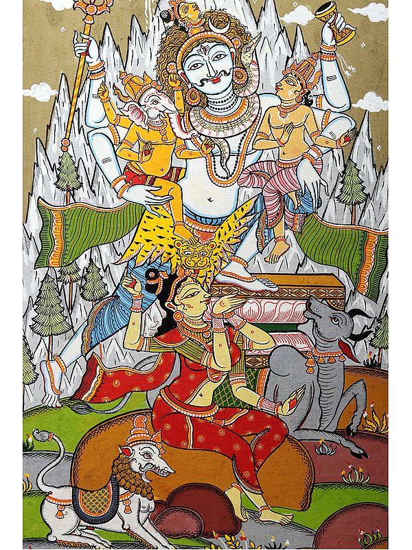 Exotic India Shiva Parivar Pattachitra Painting From Odisha | Watercolor On Handmade Canvas