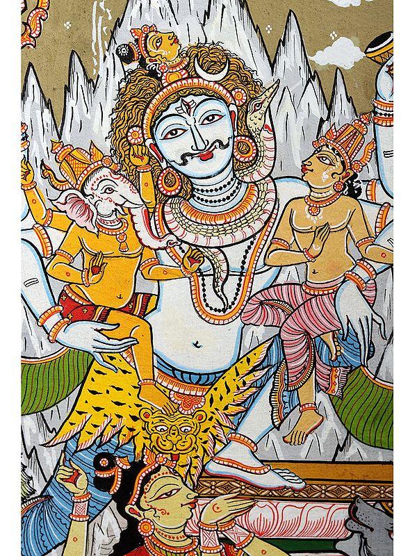 Exotic India Shiva Parivar Pattachitra Painting From Odisha | Watercolor On Handmade Canvas