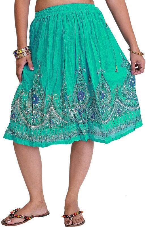exotic india Short Skirt with Printed Flowers and Embroidered Sequins 