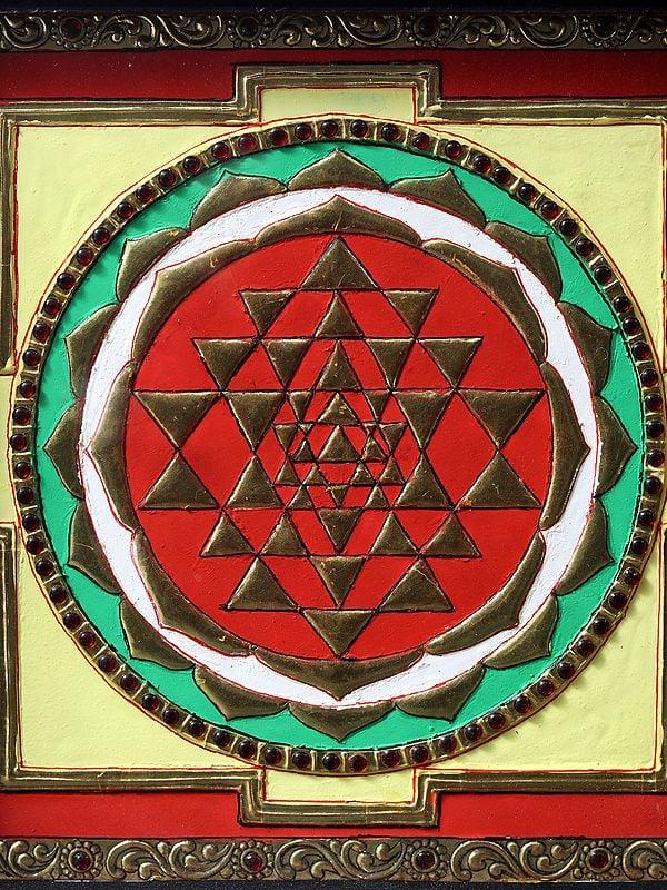 Exotic India Shree Yantra Tanjore Painting With Teakwood Frame