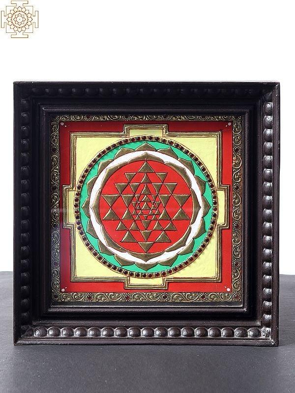 exotic india Shree Yantra Tanjore Painting with Teakwood Frame