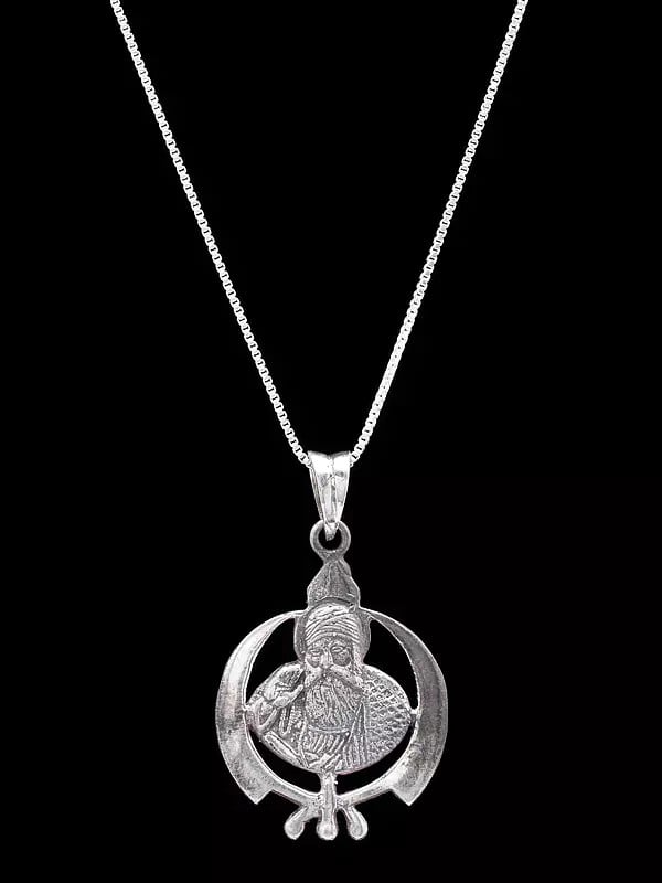 exotic india Shri Guru Nanak Dev Ji with Khanda Pendant 