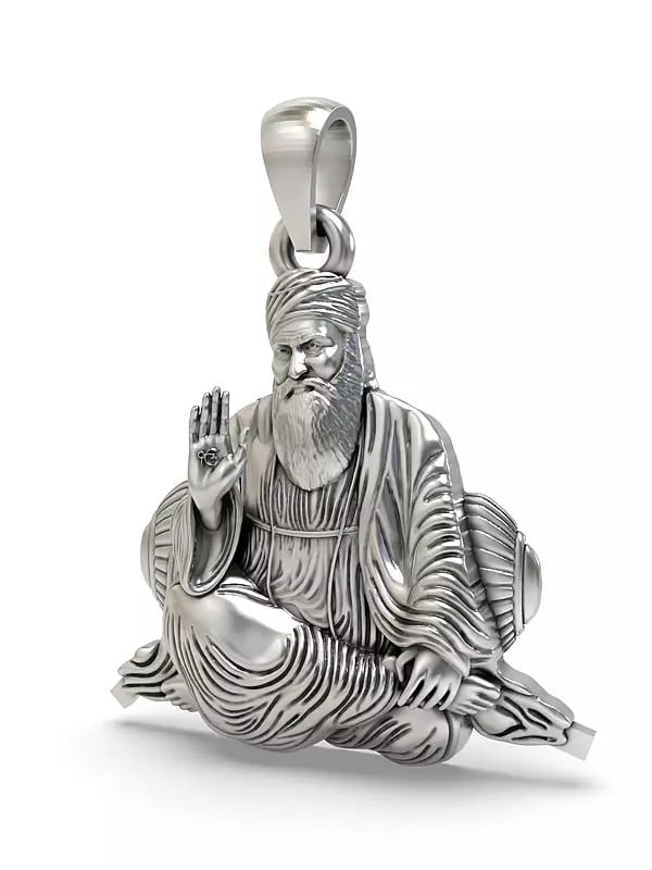 Exotic India Shri Guru Nanak Sterling Silver Pendant
