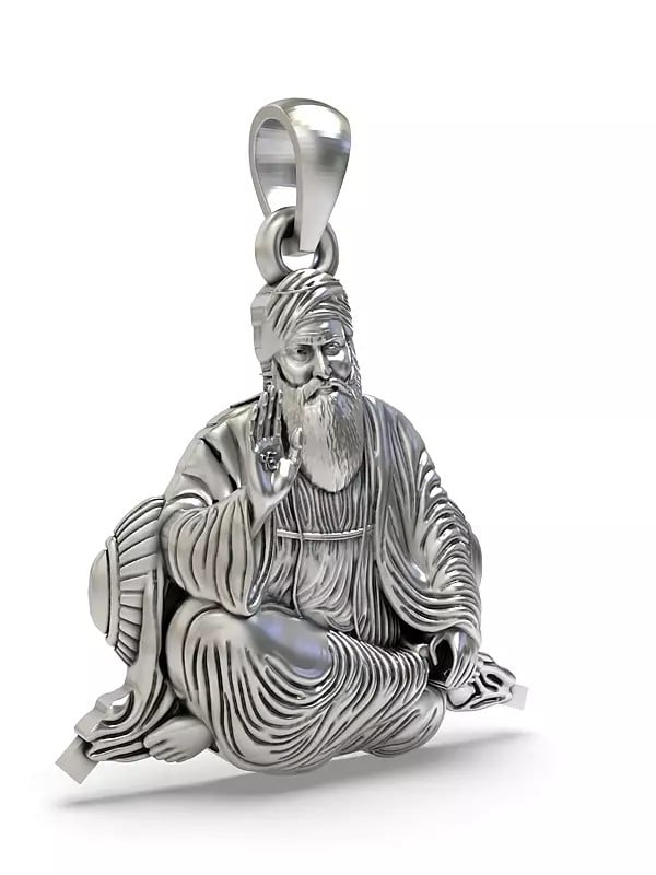 Exotic India Shri Guru Nanak Sterling Silver Pendant